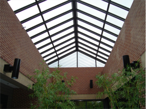 A glass pyramid style skylight